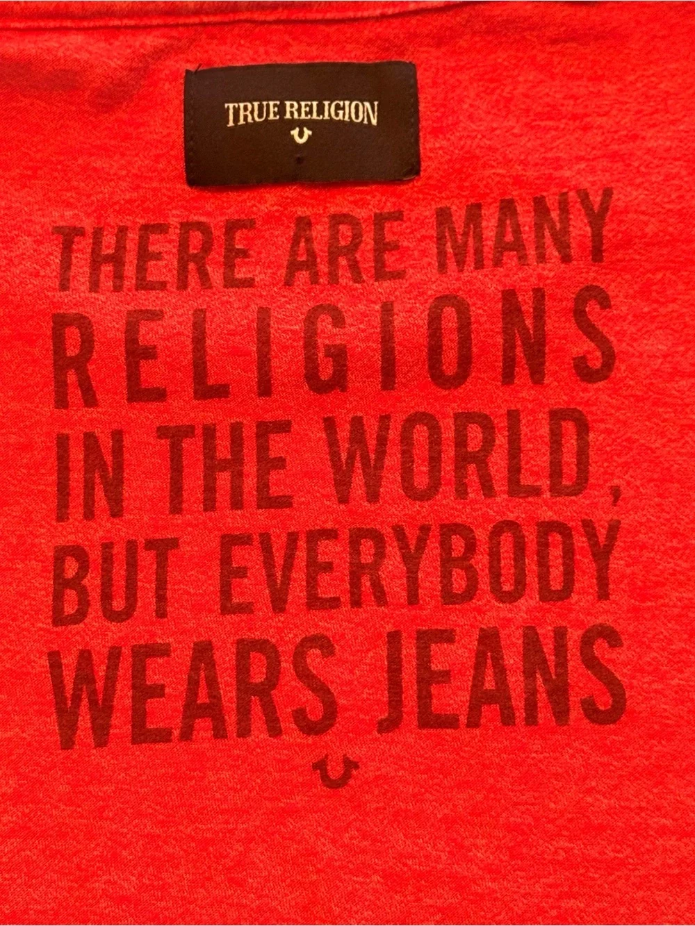 True Religion Mens 3XL (tag size) Heather Red Pink Crew Neck Logo Blend Tee USA